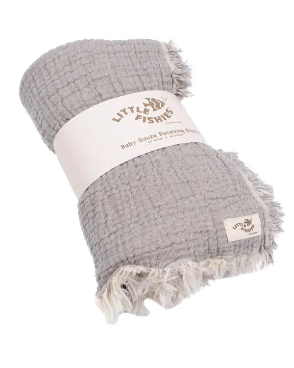 Little Fishies Gauze Receiving Blanket - Grey