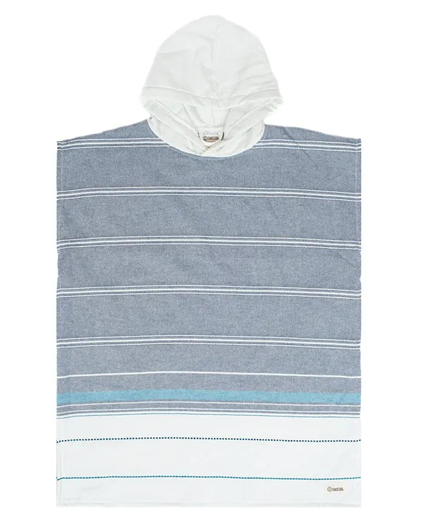 Colorblock Stripe Hooded Poncho Youth - Blue